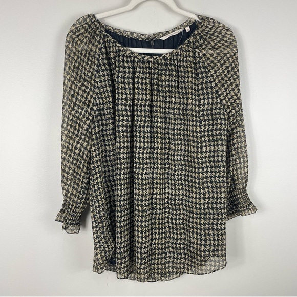 Soft Surroundings Ines Blouse Womens Large Gold black Metallic Chiffon Shirt Top - Picture 9 of 9